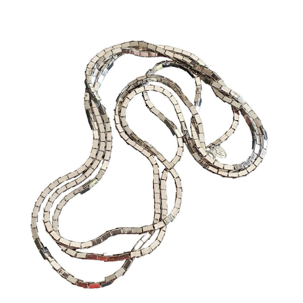 Vintage VENDOME Long Silver Tone Box Chain Necklace